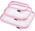 YQBRAO 3-Pack Clear Hard Shell Zipper Case Pink, 1.2mm Heavy-Duty Crush-Proof Travel Makeup Bag, Multi-Size (L+M+S) Diaper Bag Organizer Pouches, Rigid Clear Zipper Pouches for Tech, Toys & Home