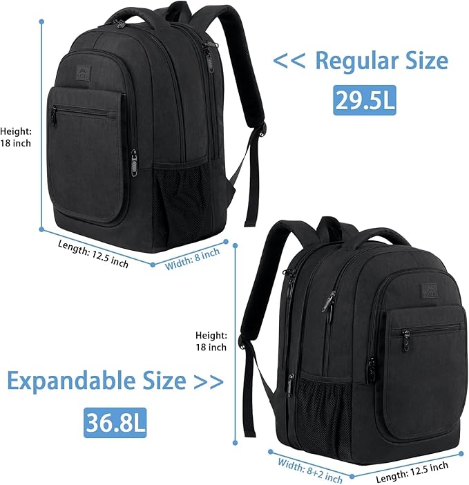 MATEIN College Large Travel Backpack, TSA Expandable Laptop Backpack, Anti Theft Computer Bag Fit 17.3 Inch Laptop Water Resistant College Computer Bag Gift for Men Women, Black