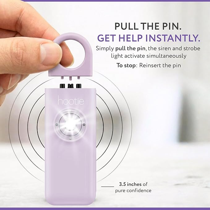 HOOTIE Personal Safety Alarm Keychain, 130dB Personal Alarm for Women Men and Kids, Pull Pin Emergency Panic Alarm with Strobe Light, Portable Self Defence Alarm for Campus Travel and Running Lavender
