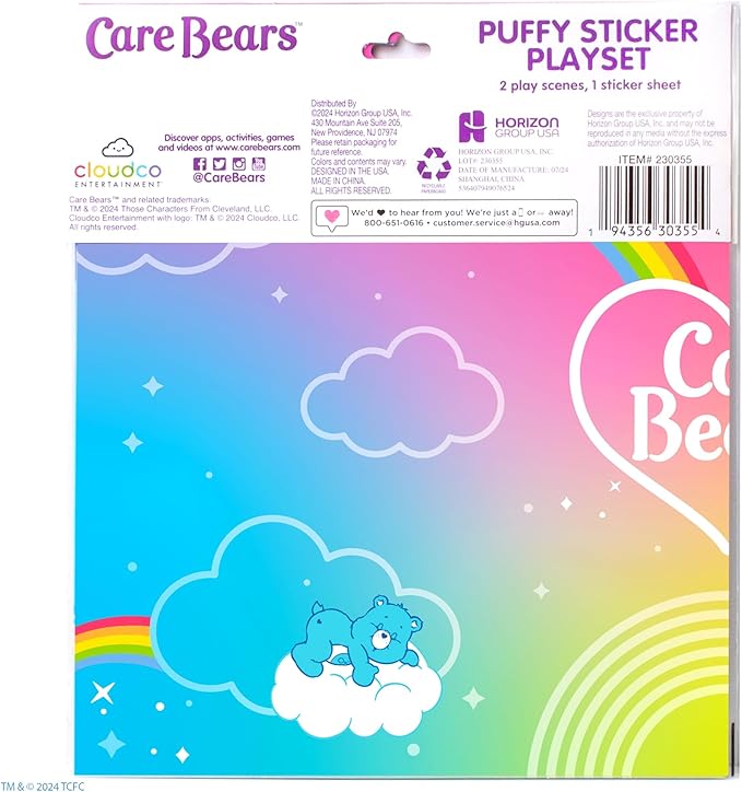Care Bears Puffy Sticker Playset - Over 75 Reusable Stickers & 2 Play Scenes, Fun Activities, Travel Toys for Kids Ages 4-8