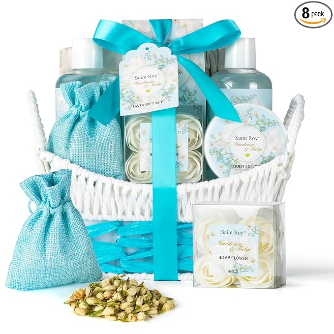 Mothers Day Gifts for Women, Bath & Body Gift Basket, Gardenia Tulip Gifts for Mom Spa Gift Set for Women, Self-Care Relaxation Gift, Home Spa Kit Mini Bag Wallet, Birthday, Christmas, Anniversary