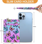 Yonlevres Credit Card Holder Slim Wallet, Butterfly RFID Wallet Women Front Pocket Small Card Holder, Travel Cute Funny Thin Card Case ID Window PU Leather RFID Blocking Card Organizer Gifts Girls