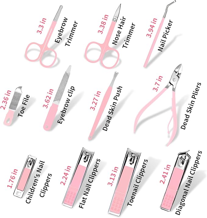 MINKINH 26-Piece Professional Manicure Set，Features Stainless Steel Tools, Carbon Steel Clippers & Travel Case for Women's Home and Travel Grooming(Pink)