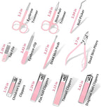 MINKINH 26-Piece Professional Manicure Set，Features Stainless Steel Tools, Carbon Steel Clippers & Travel Case for Women's Home and Travel Grooming(Pink)