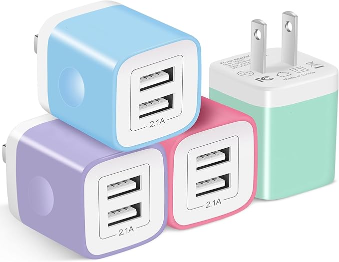 X-EDITION USB Wall Charger, 4-Pack 2.1A Dual Port USB Cube Power Adapter Charger Plug Charging Block Box Brick Cube Compatible with Phone 13 12 11 XS XR X 8 7 6 Plus 5S SE, Pad, Samsung, LG, Android