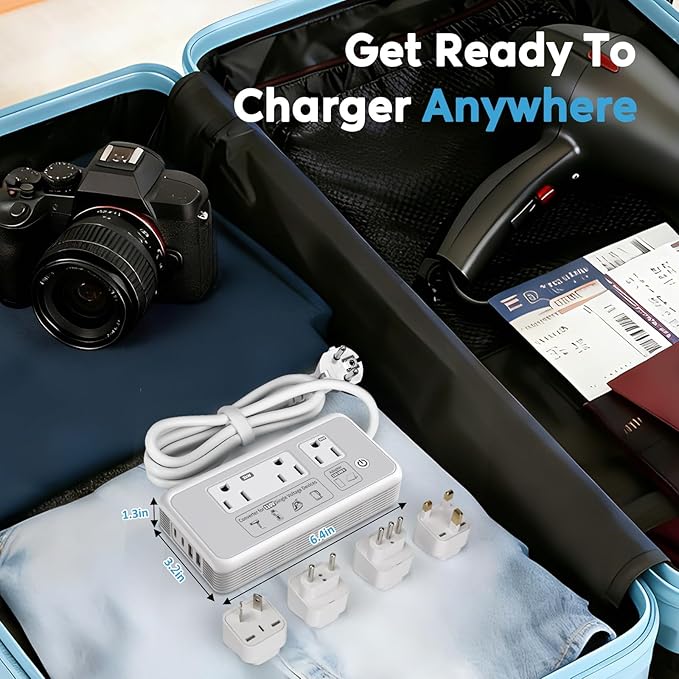Mapambo 2000W 220V to 110V Converter for Hair Dryer, Voltage Converter US to Europe, Converter for European Travel with 2 USB-C 2 USB-A, Universal Travel Adapter with Type C G I L (Gray)