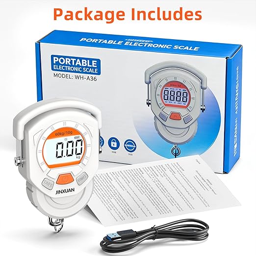 Fishing Scale 132lb/60kg Luggage Scale Digital Fish Scale with Backlit LCD Display, Fish Weight Scale Luggage Weight Scale Hanging Scale with 4 Units USB Cord, Fishing Accessories Fishing Gift