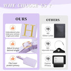 Personalized Initial Luggage Tags for Suitcase, Purple Leather Cute Luggage Tags with Privacy Cover Name Card, Embroidered Custom Monogrammed Luggage Tag Travel Backpack Tags Gifts for Women Kids(H)