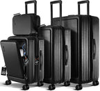 TRAVELARIM Black Hardshell Luggage Sets 4 Piece, Durable Suitcase Set, Travel Luggage Set with Integrated TSA Lock, 360° Spinner Wheels, Expandable Medium and Large Checked Suitcase, 20/24/28 Inch