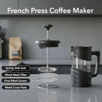 OVENTE French Press Coffee Maker 12 Ounce with Heat Resistant Borosilicate Glass & Stainless Steel 4-Level Filtration System, Portable Cold Brew Coffee Maker for Travel, Camping or Gift, Black FPW12B
