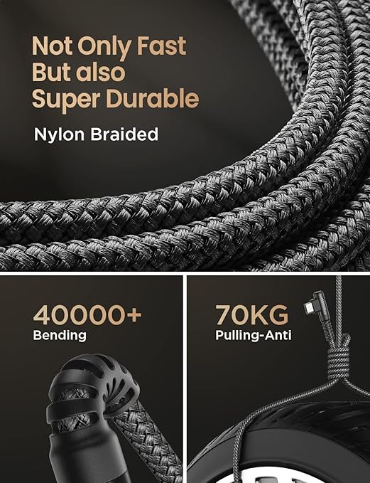 AINOPE Right Angle USB Type C Cable [3-Pack 3.3ft/6.6ft/10ft] 3.1A Fast Charging USB to USB C Cable, Nylon Braided USB C Charging Cable Compatible with Galaxy S21+ Ultra, iPad mini/Air/Pro, Pixel 6X