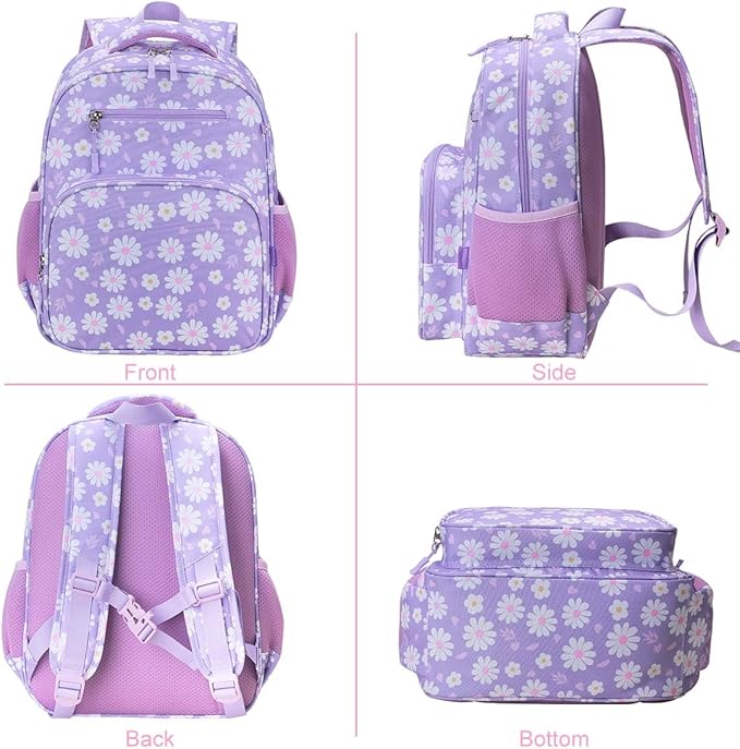 RHCPFOVR Kids Backpack for Girls - Girls Backpack 3-8 Ages Flower for Kids 15 Inch School Bookbag for Kindergarten Elementary School Bookbag for Girl 1st 2nd Grade