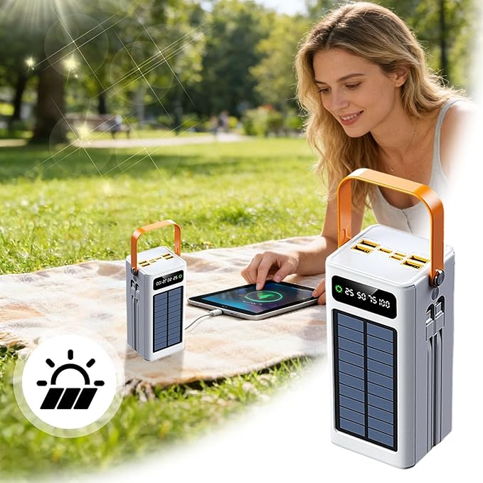 50000mAh Solar Portable Charger - 120W High Power Solar Battery Bank with LED Light, 4 Outputs 3 Inputs External Power Pack for Cell Phones, Ideal for Camping, Road Trips, Fishing & Outdoor (White)