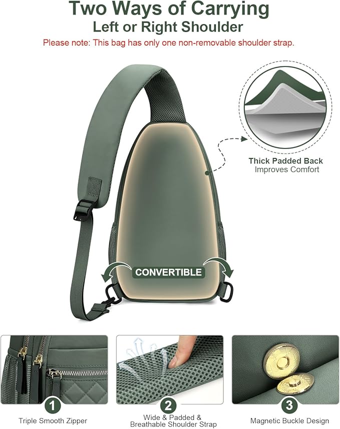 Capolo Sling Bag for Women Men Waterproof Crossbody Bags for Women Trendy Casual Fanny Pack with Convertible Shoulder Strap Chest Bag for Travel Hiking(Green, Large)