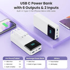 Portable Charger Power Bank 50800mAh,25W USB C Fast Charging Battery Pack with 3 Built in Cables & LED Display,6 Output 2 Input Travel Essentials Phone Charger for iPhone 17/16/15,Android etc (White)