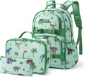 mommore Kids Backpack for Boys 4-8 with Lunch Box Elementary Kindergarten Preschool School Backpack 15'' Fit Folders Bottles, Green Dinosaur
