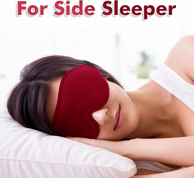 Sleep Eye Mask for Men Women, Sleeping Mask for Side Sleeper, Travel Blackout Night Blindfold Eye Shade Cover with Adjustable Strap (Red)