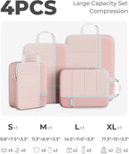 Percover Compression Packing Cubes 4-Piece Set, Packing Cubes Compression for Travel with Label Pockets, Travel Organizer for Carry On & Checked Luggage, Pink