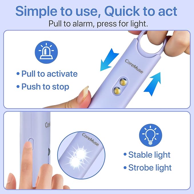 Personal Safety Alarm for Women – Panic Button 130dB Siren with Dual LED Strobe Flashlight, Rechargeable Self Defense Keychain for Night Walking, Campus, Travel Gifts for Women (Violet)