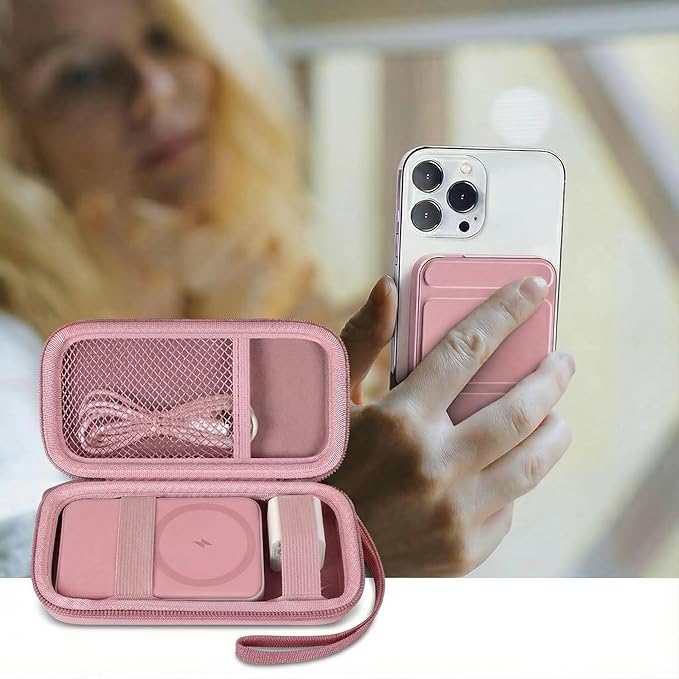 Case for Anker Magnetic Battery 10,000mAh Foldable Wireless Portable Charger, 633/622/621/321 5,000mAh Power Bank (MagGo) Holder, Storage for Baseus Power Delivery -Case Only (Pink, Medium)