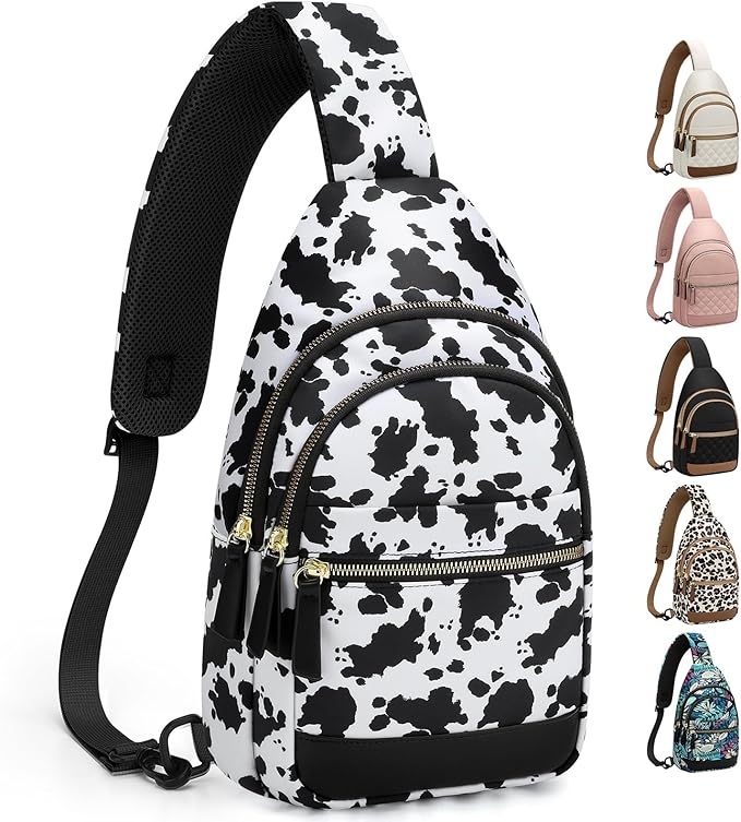 Capolo Sling Bag for Women Men Waterproof Crossbody Bags for Women Trendy Casual Fanny Pack with Convertible Shoulder Strap Chest Bag for Travel Hiking(Cow Print, Medium)