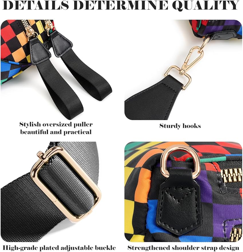 Black and White Checkered Crossbody Bag Bum Bag for Women,Spacious Checkered Purse Fanny Packs Belt Bag