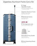 Luggage Sets with Spinner Wheels, 8010S Aluminum Frame Zipperless Polycarbonate Hard Shell Suitcase Sets (ZX-Core, Blue, 2 Piece (20/28))