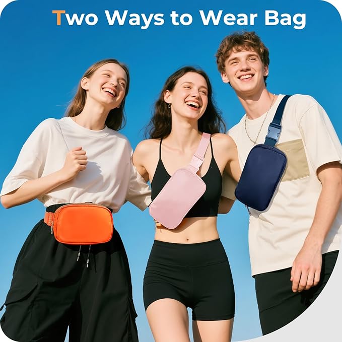 Belt Bag Zipper Fanny Pack Crossbody Bags for Women,Fashion Nylon Waist Packs, Water Repellent Two Way wear with Adjustable Strap Gifts for Teenage Girls Women Men(pink)