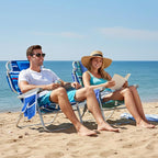 SUNNYFEEL Low Beach Chair 5 Position Lay Flat, Portable Folding Backpack Beach Chairs Heavy Duty with Cooler Bag, Cup Holder for Outdoor/Lawn/Picnic/Fishing, Foldable Camping Chair (New BlueStripe)