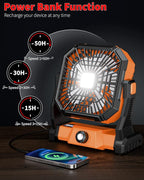 Portable Camping Fan,20000mAh Rechargeable Battery Powered Fan with LED Lantern, USB-C Battery Operated Fans,Ultra Quiet, for Outdoor Indoor Use,Travel, Tent,Beach, Picnic,Barbecue, Fishing,Home