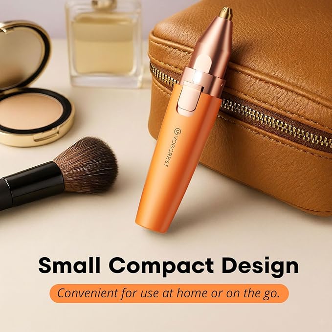 VG VOGCREST Eyebrow Facial Trimmer: 2 in1 Rechargeable Facial Hair Removal and Eyebrow Shaver - Face Lips Body Painless Facial Razor with Built-in LED Light (Orange)