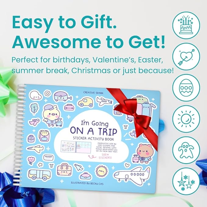 My First Trip 500+ Kids Sticker Book by Cupkin Fun Toddler Travel Activity Coloring and Sticker Book, Road Trip Essentials, 12 Coloring Pages 12 Side by Side Scenes for Ages 2–8 Years