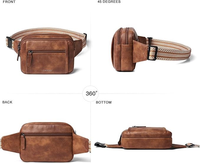 LATMAP 3L TRIPLE ZIP Fanny Packs Belt Bag For Women Men Crossbody Waist Pack Sling Chest Bum Travel Bag Purse Faux Leather Fashion Cute Brown