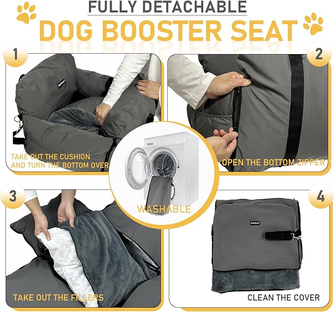4-in-1 Dog Car Seat, Convertible Pet Booster Seat for Small Medium Dogs Up to 25lbs, Portable Travel Bed Sofa Pad with Safety Strap & Foldable Storage for Car Home Use