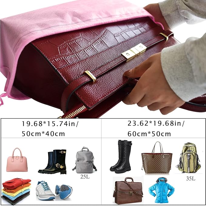 8PCS Dust Bags for Handbags Jumbo Travel Shoe Bags Purses Organizers Storage Bags with Rope Clear Window Dustproof Drawstring Bag Storage Pouch for Men and Women - Pink, 19.7 x 15.7 in