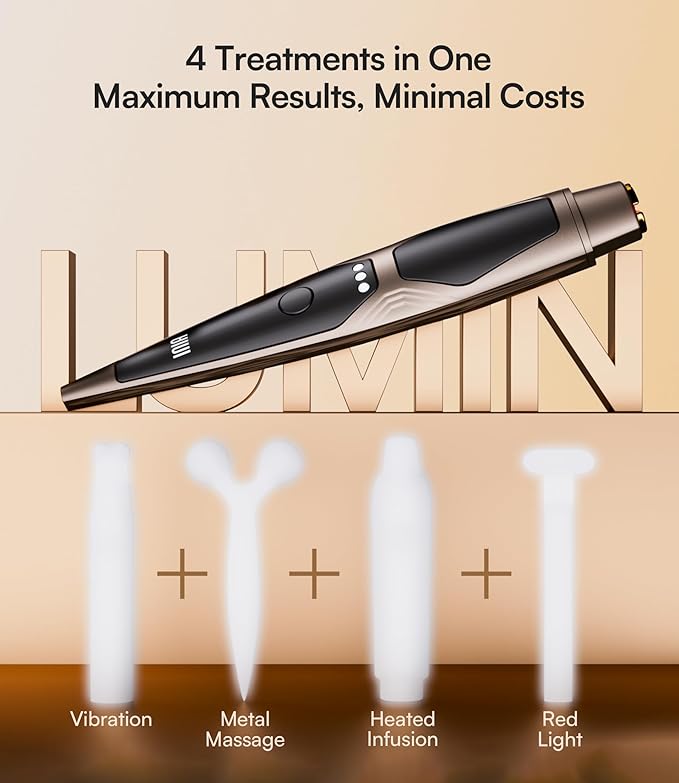 INIA 4-in-1 Eye Massager Tool Under Eye Red Light Therapy for Face, Eye Lift Depuffing Wand with Heat & Vibration for Dark Circles, Puffiness & Skin Firming – Enhances Skincare Routine