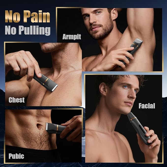 Electric Body Hair Removal Epilators for Men & Women,Waterproof Foil Shaver Razor Trimmer for Facial,Arms,Back,Legs,Chest & Groin,Wet/Dry Painless Groomer with Ceramic Blade,Travel Gift for Him,Black