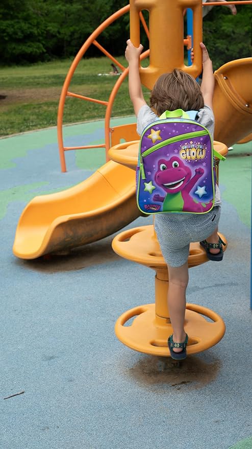 AI ACCESSORY INNOVATIONS Barney The Purple Dinosaur Mini Backpack, 12 x 10 x 4 inches, Kids School Bag with Zip Pockets, Purple