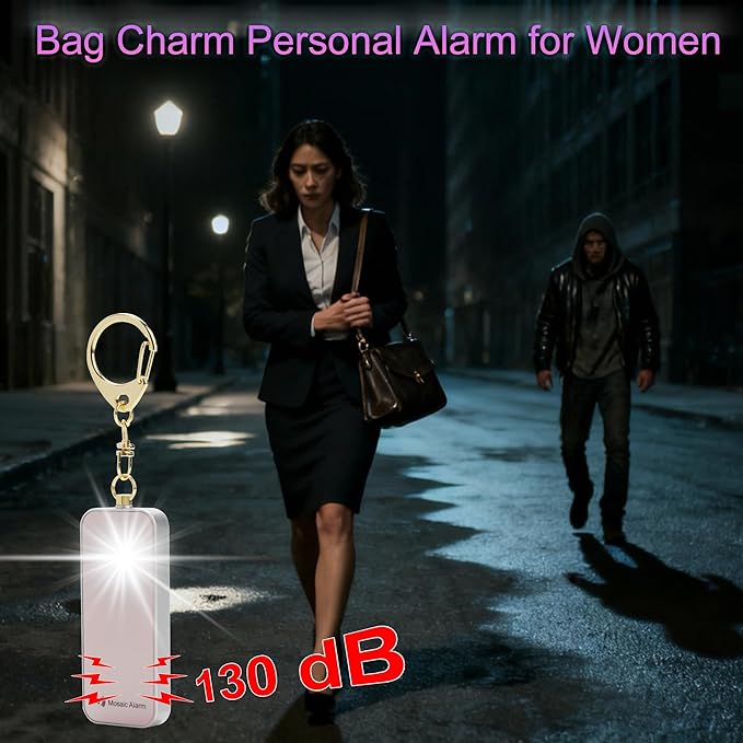 Ultrathin Personal Alarm Rainproof Ultra-Lightweight (0.8 oz) Bulky-Free Keychain Siren for Women, Students Safety. SOS Emergency 130db Hiking Alert Strobe Light. Replaceable Battery. Black