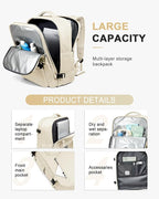 WONHOX Large Travel Backpack Women,Carry On Backpack Flight Approved 18x14x8 inches Bag Spirit Airlines Personal ltem,College Sports Hiking Rucksack Laptop Blackpack mochila de viaje,Beige
