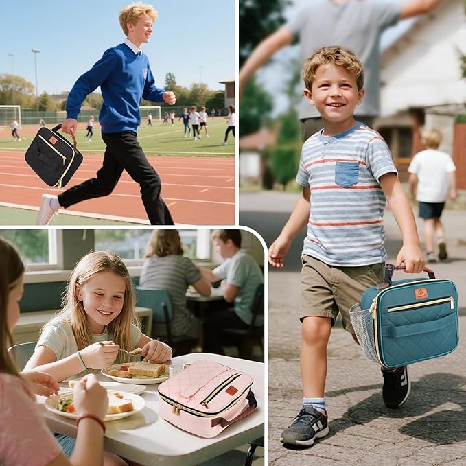 Genteen Lunch Box for Kids, Boys - Insulated Small LunchBox Reusable, Zip Closure & Buckle Handle, Portable Cooler for Work, School, Travel (Lake Green)