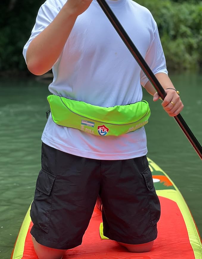 Automatic Inflatable Belt Pack Water Sports Jacket Waist Belt PFD for SUP Paddleboarding Fishing Boating Kayaking（fit 80-330 lbs） (Fluorescent yellow)