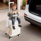 CNCEST 20" Adjustable Double Handle Ride-on Luggage,Travel Carry On Trolley Case with Mesh Pocket for Kids,Children's Ride On Suitcase with Wheels & TSA Lock (StyleB, White)