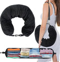 1/2PCS Travel Pillow Stuffable with Clothes As Carry-On Luggage Fits Up to 3 Days of Travel Essentials, Multifunctional U-Shaped Pillowcase for Business, Trip, Outdoor (1PCS-Black)