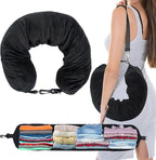 1/2PCS Travel Pillow Stuffable with Clothes As Carry-On Luggage Fits Up to 3 Days of Travel Essentials, Multifunctional U-Shaped Pillowcase for Business, Trip, Outdoor (1PCS-Black)