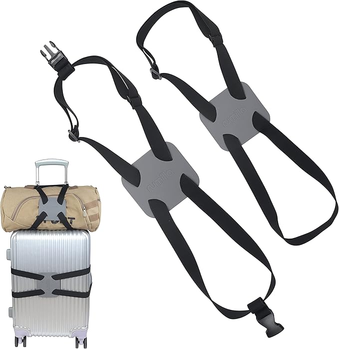 Luggage Bungee Strap，Luggage Straps Bag Bungees for Add a Bag Easy to Travel Suitcase Elastic Strap Belt（2-Pack-Grey）