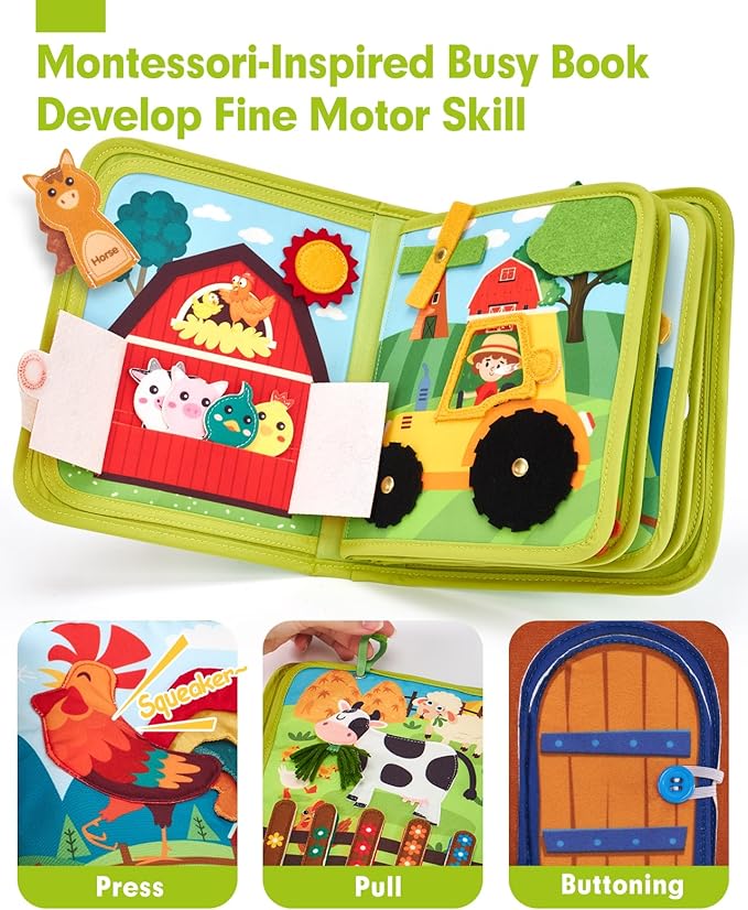hahaland Busy Book for Toddlers 1-3 - Montessori Toys Busy Board for 1 Year Old Boy Gifts Girl Toys Educational Learning Quiet Activity Books Gifts Toddler Travel Toys for One Year Old Birthday Gift