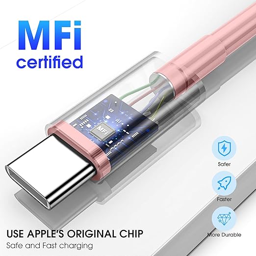 Apple USB C to USB C Charging Cable 3Pack 6ft, USBC Fast Charger Cord, 60W Type-C to Type-C Cable for iPhone 17/16 Pro Max Plus, iPhone 17 Air, iPad Air/Pro Pink
