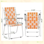 Folding Patio Lawn Webbed Chair Set of 2, Portable Outdoor Beach Chair for Adults, Camping Chair Steel Frame 300lbs Capacity for Yard, Garden Dining, Party, Picnic, 16.7" Seat Width