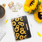 Coco Rossi Women's Black Floral Sunflower Passport Wallet Cover with RFID Blocking, 7 Compartments, 4 Card Slots, Magnetic Closure